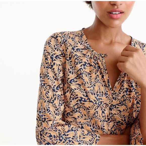 Drake’s London For J. Crew EUC Giraffe Print V-Neck Top Blouse Size 2 - Picture 3 of 11